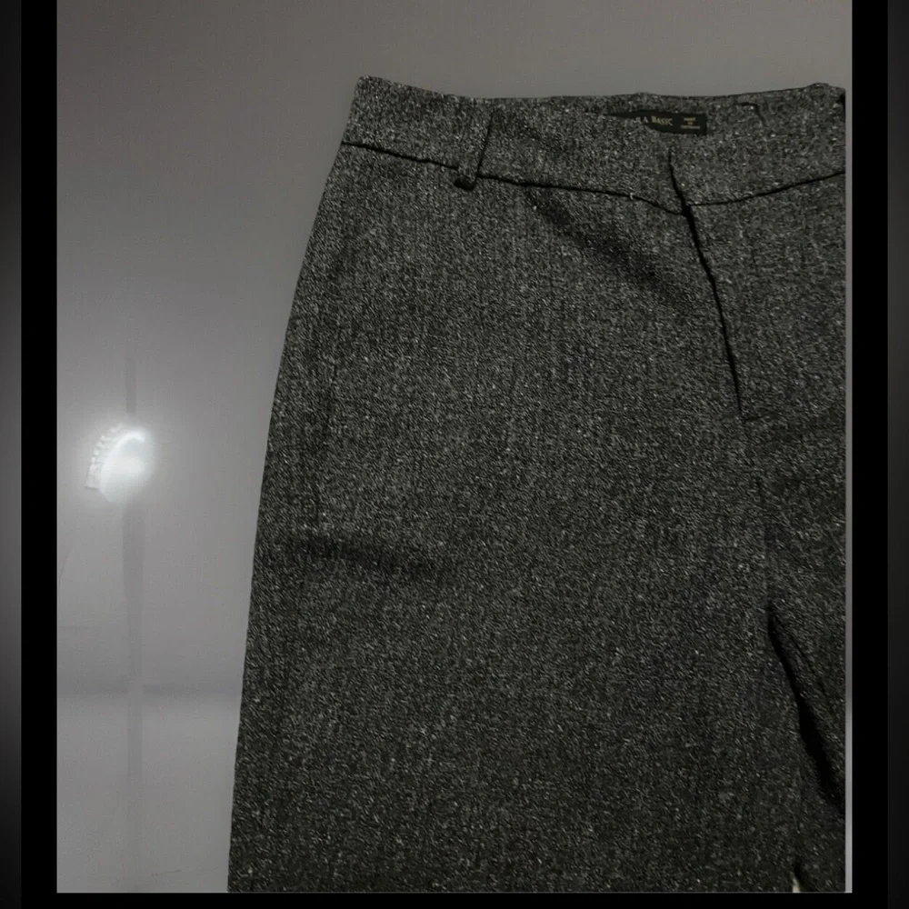 Zara Basic Side Pockets W/Front Zip, Button, & Metallic Hook Wool Grey Trousers